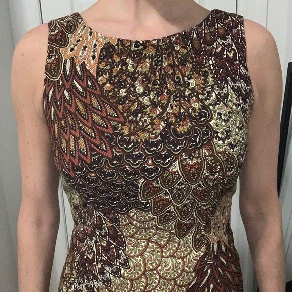 CONNECTED APPAREL Leaf Pattern Brown/Green 6 Dress - Picture 2 of 7